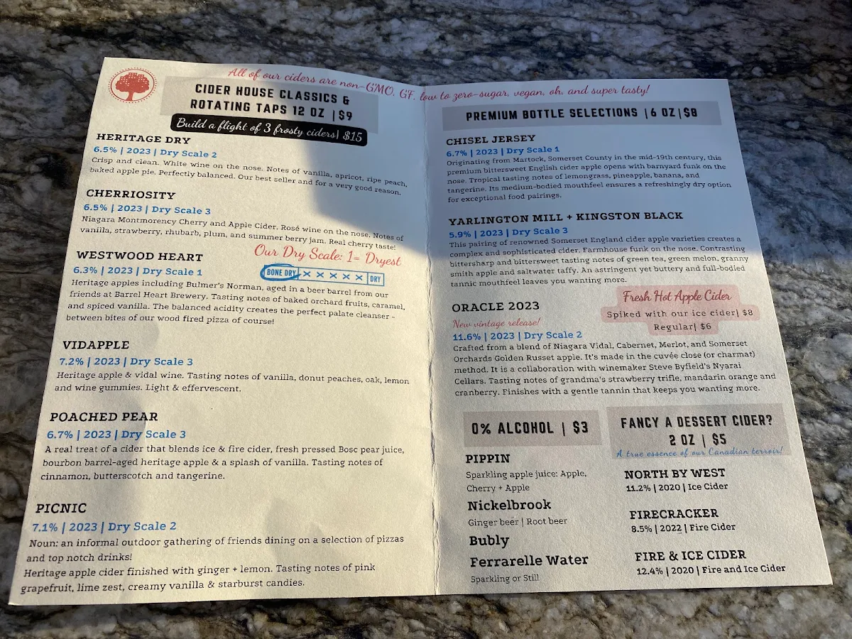 Menu, West Avenue Cider House