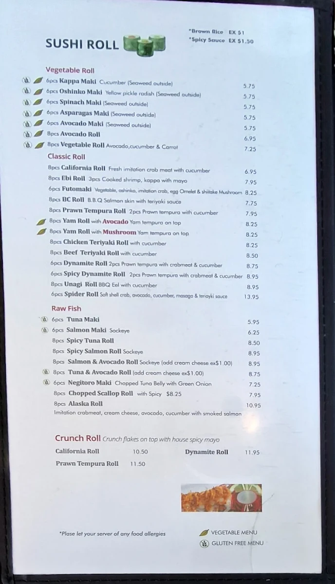 Menu, Deep Cove Osaka Sushi