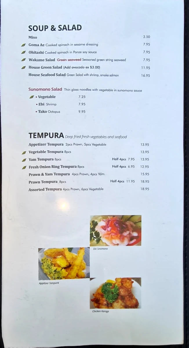 Menu, Deep Cove Osaka Sushi