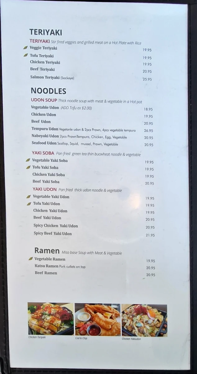 Menu, Deep Cove Osaka Sushi