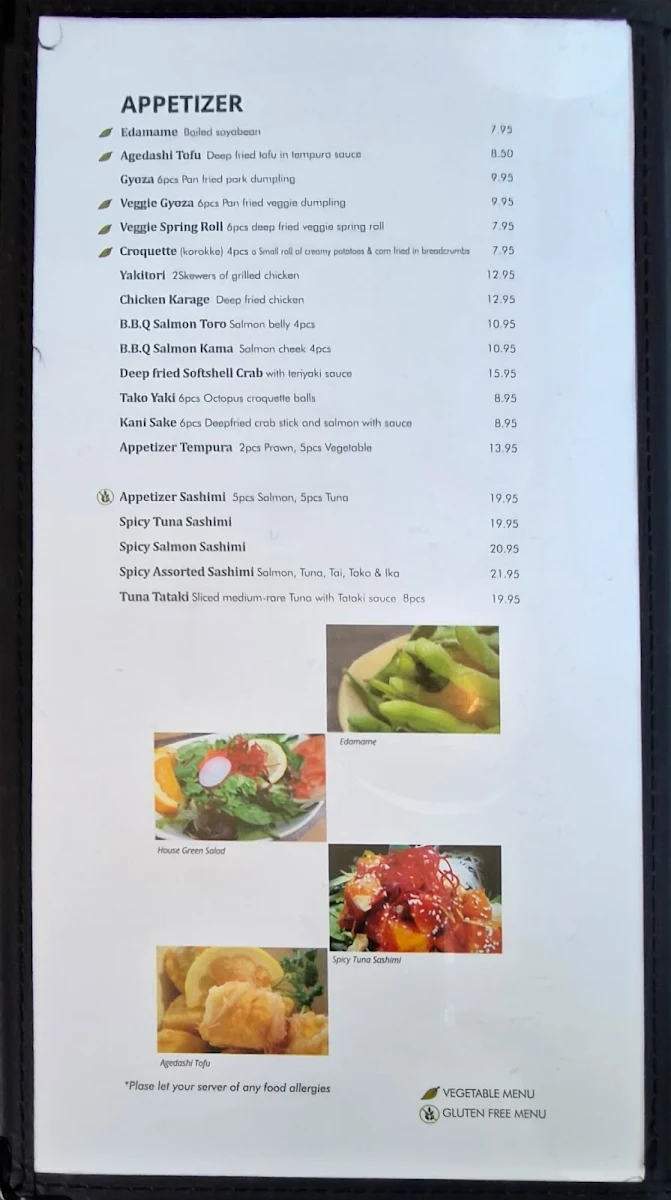 Menu, Deep Cove Osaka Sushi