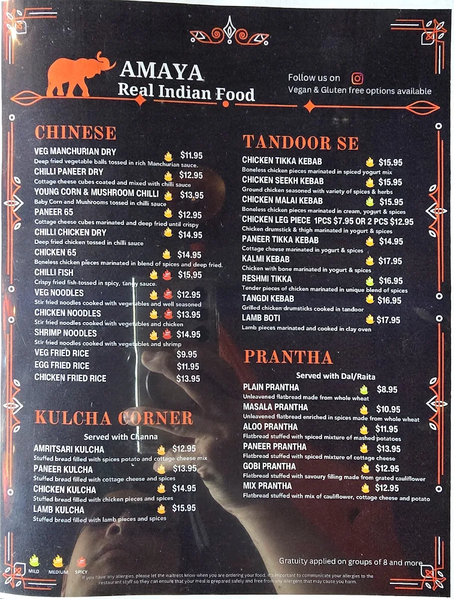 Menu, NEW AMAYA REAL INDIAN FOOD