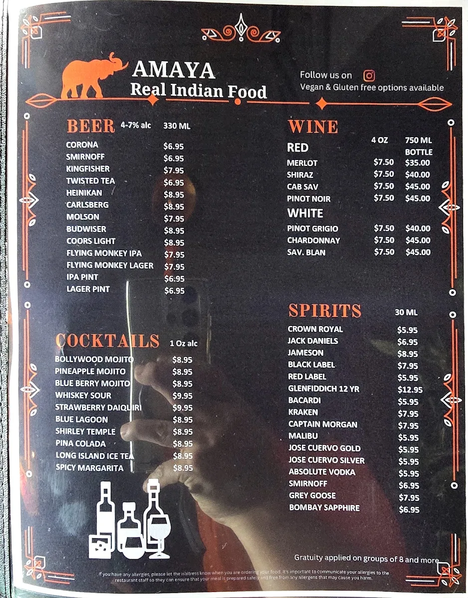 Menu, NEW AMAYA REAL INDIAN FOOD