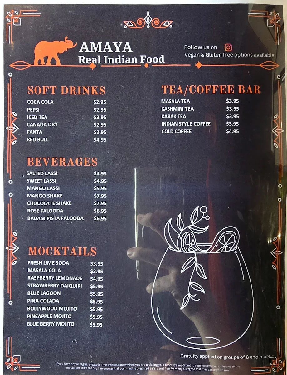 Menu, NEW AMAYA REAL INDIAN FOOD