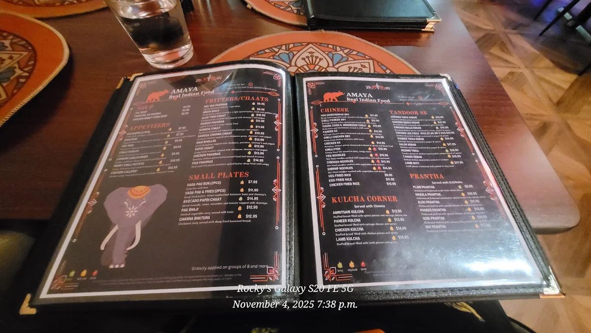 Menu, NEW AMAYA REAL INDIAN FOOD