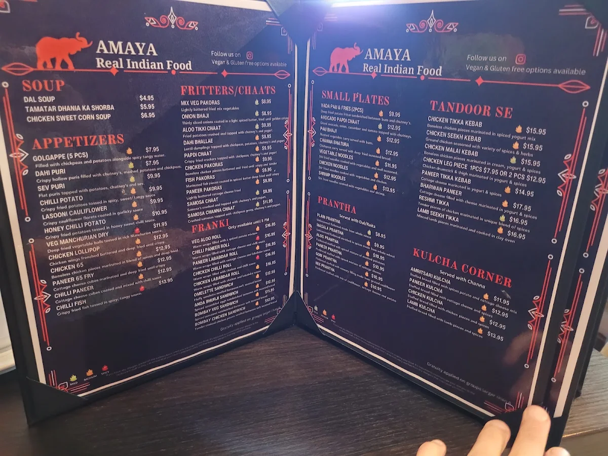 Menu, NEW AMAYA REAL INDIAN FOOD