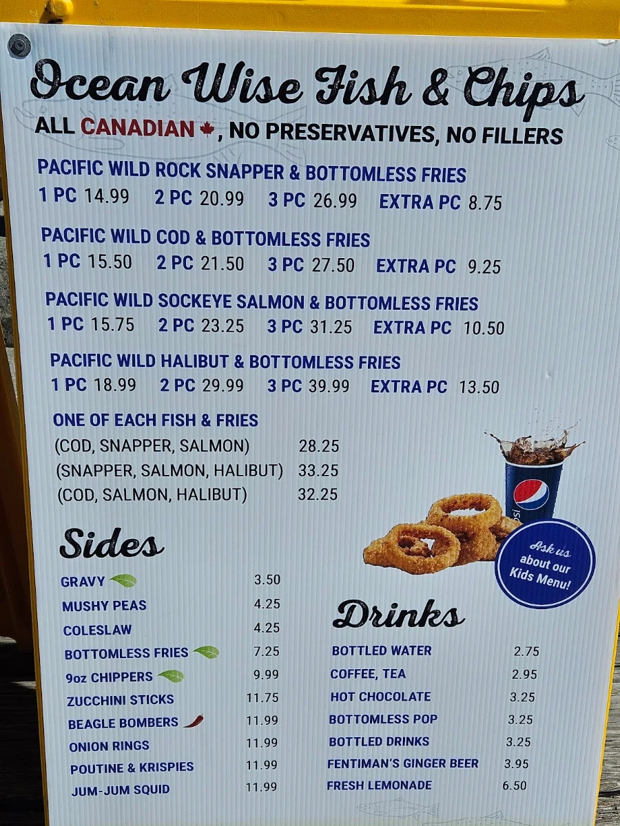 Menu, Pajo's Fish & Chips at Steveston Wharf