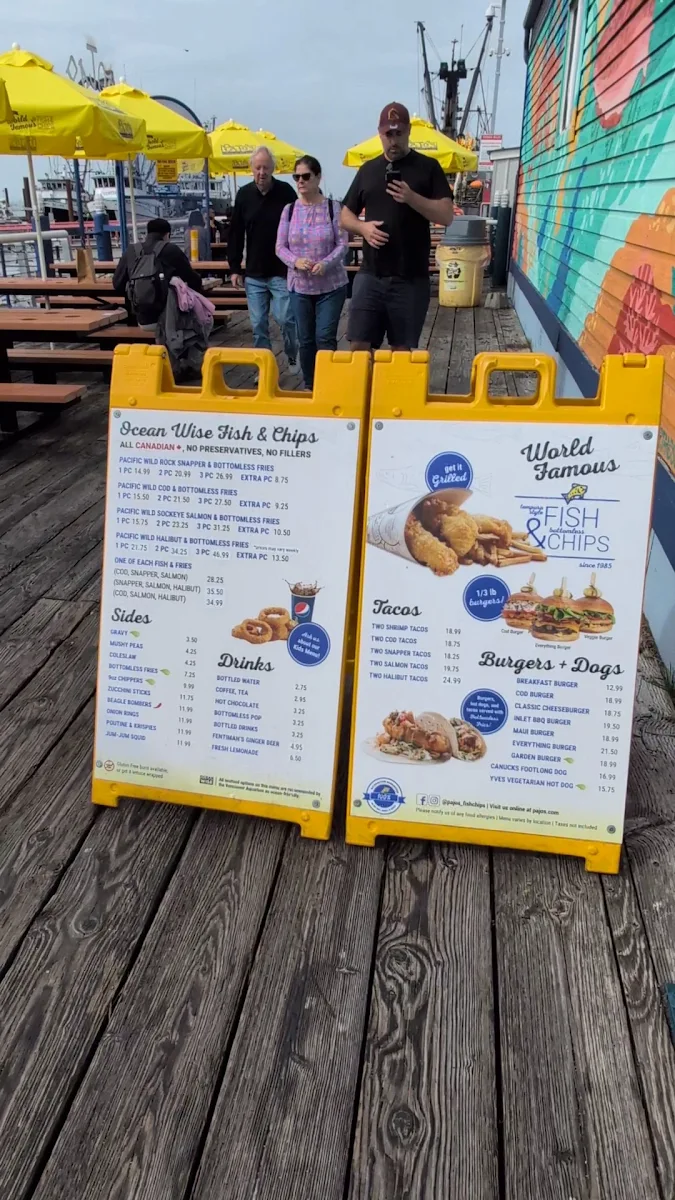 Menu, Pajo's Fish & Chips at Steveston Wharf