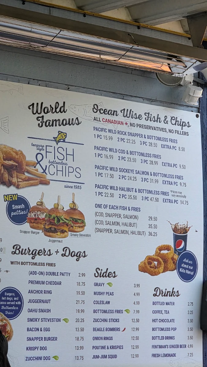 Menu, Pajo's Fish & Chips at Steveston Wharf