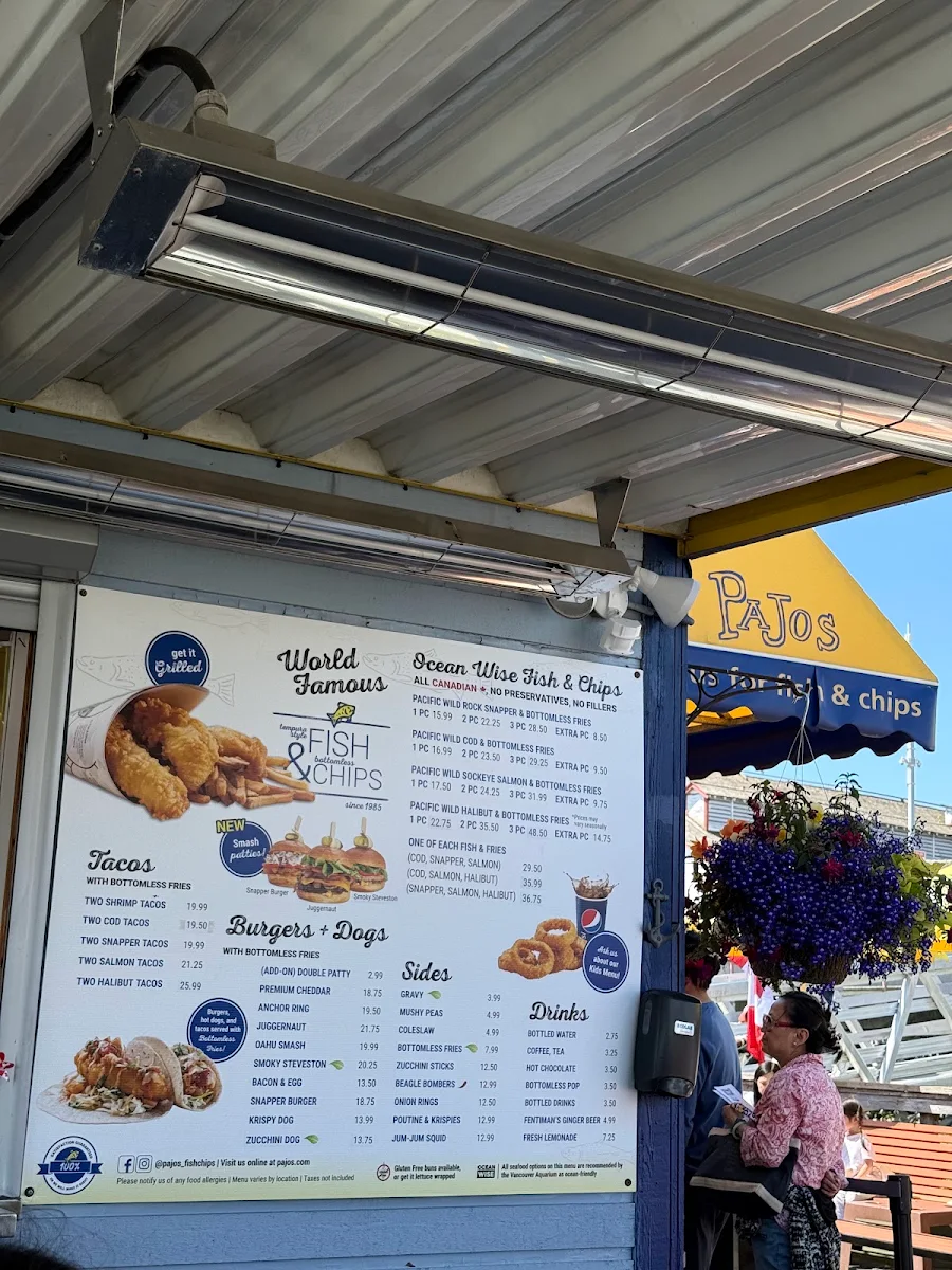 Menu, Pajo's Fish & Chips at Steveston Wharf