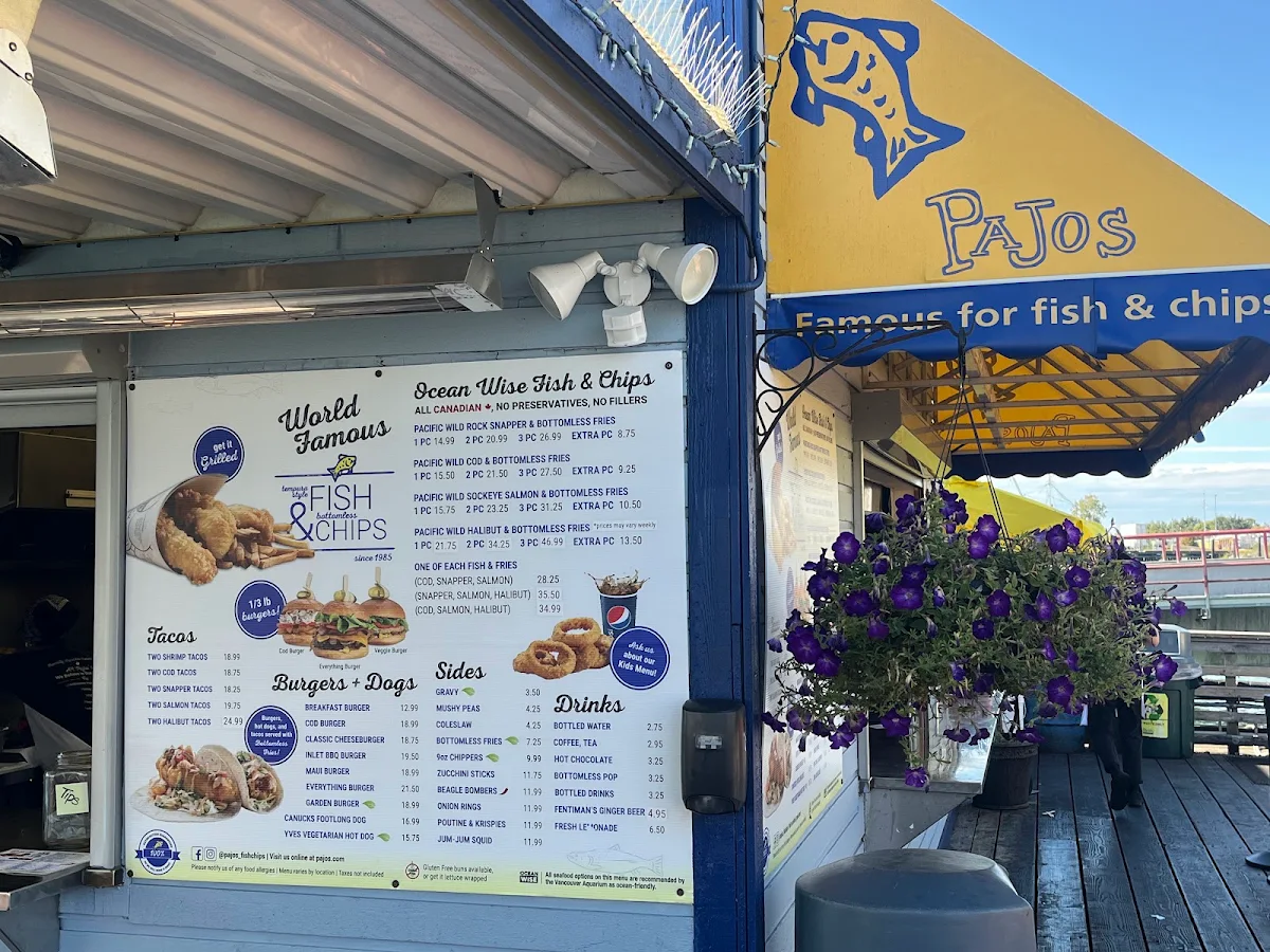 Menu, Pajo's Fish & Chips at Steveston Wharf