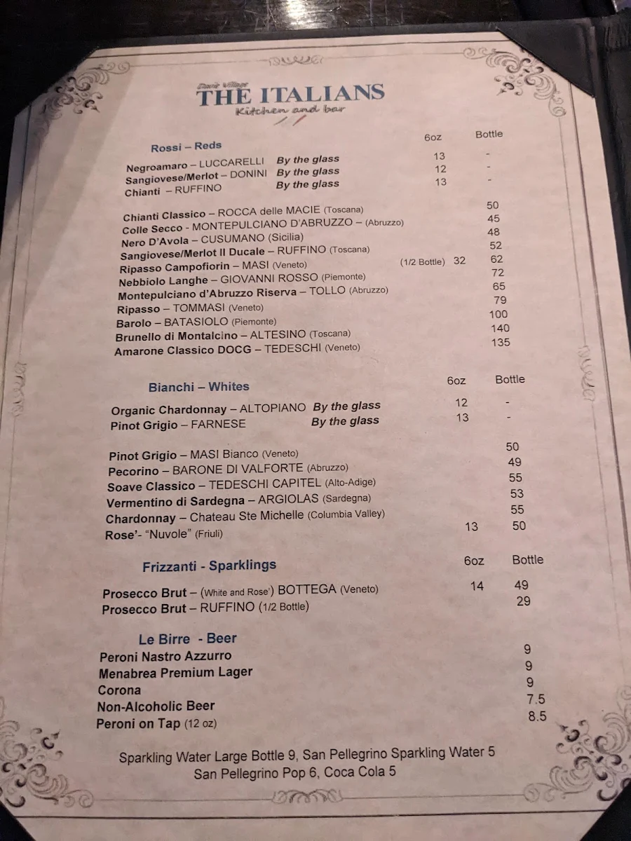 Menu, The Italians