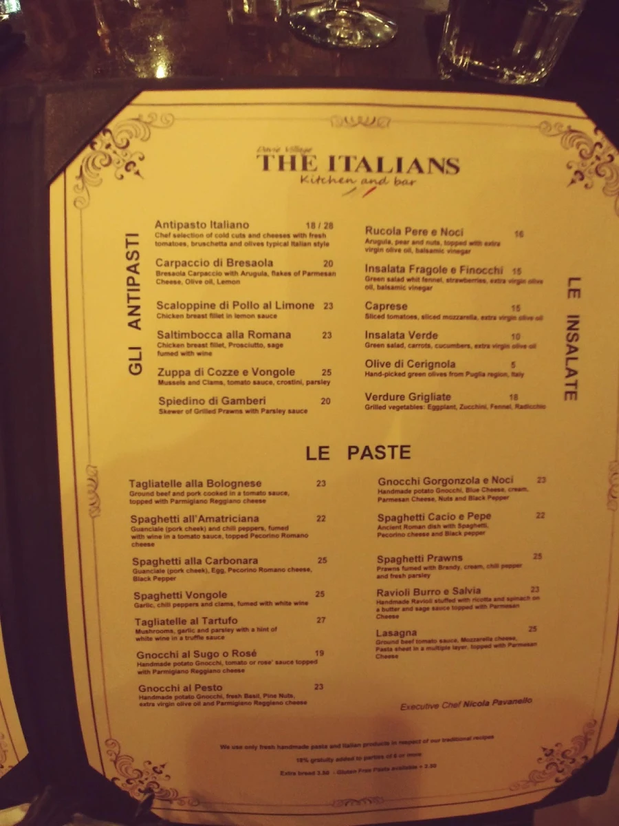 Menu, The Italians