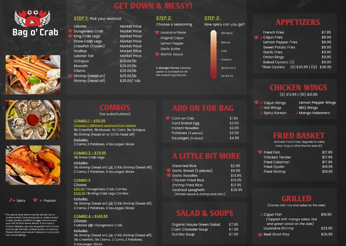 Menu, Bag O'Crab