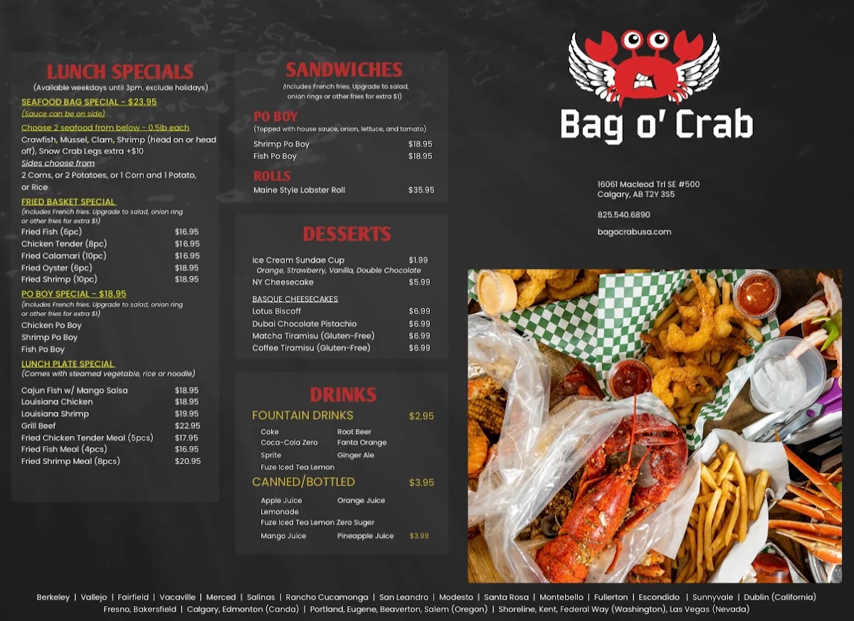 Menu, Bag O'Crab