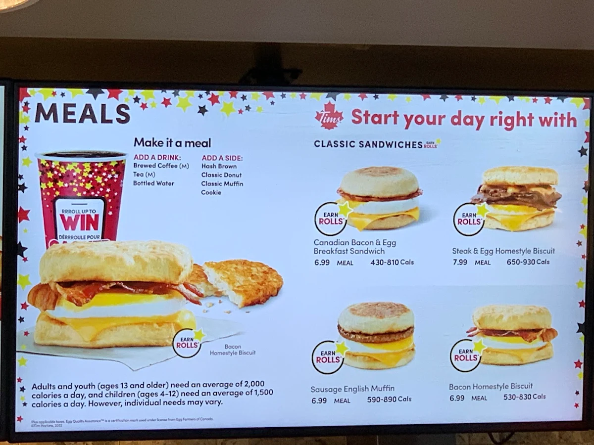 Menu, Tim Hortons