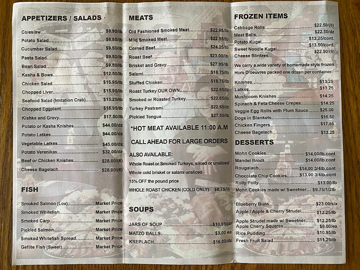 Menu, Centre Street Deli