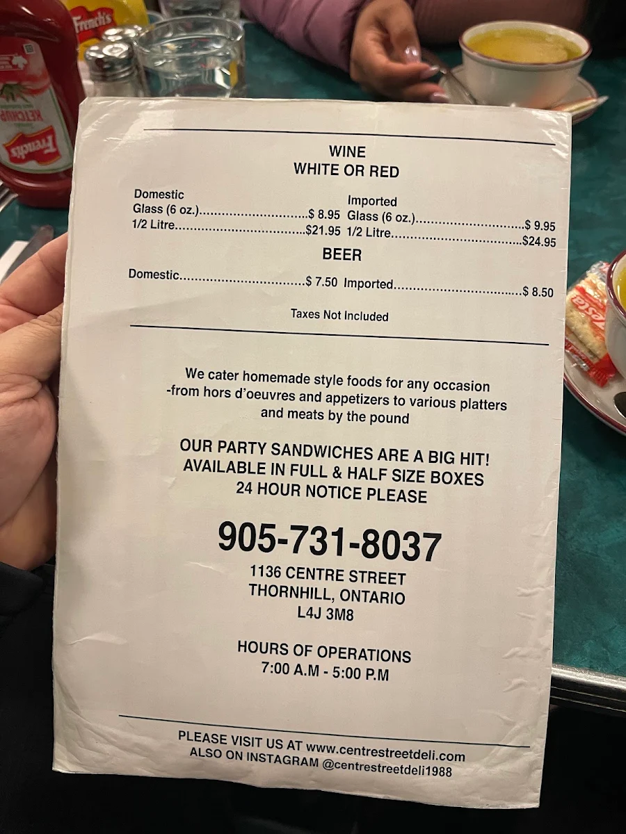 Menu, Centre Street Deli