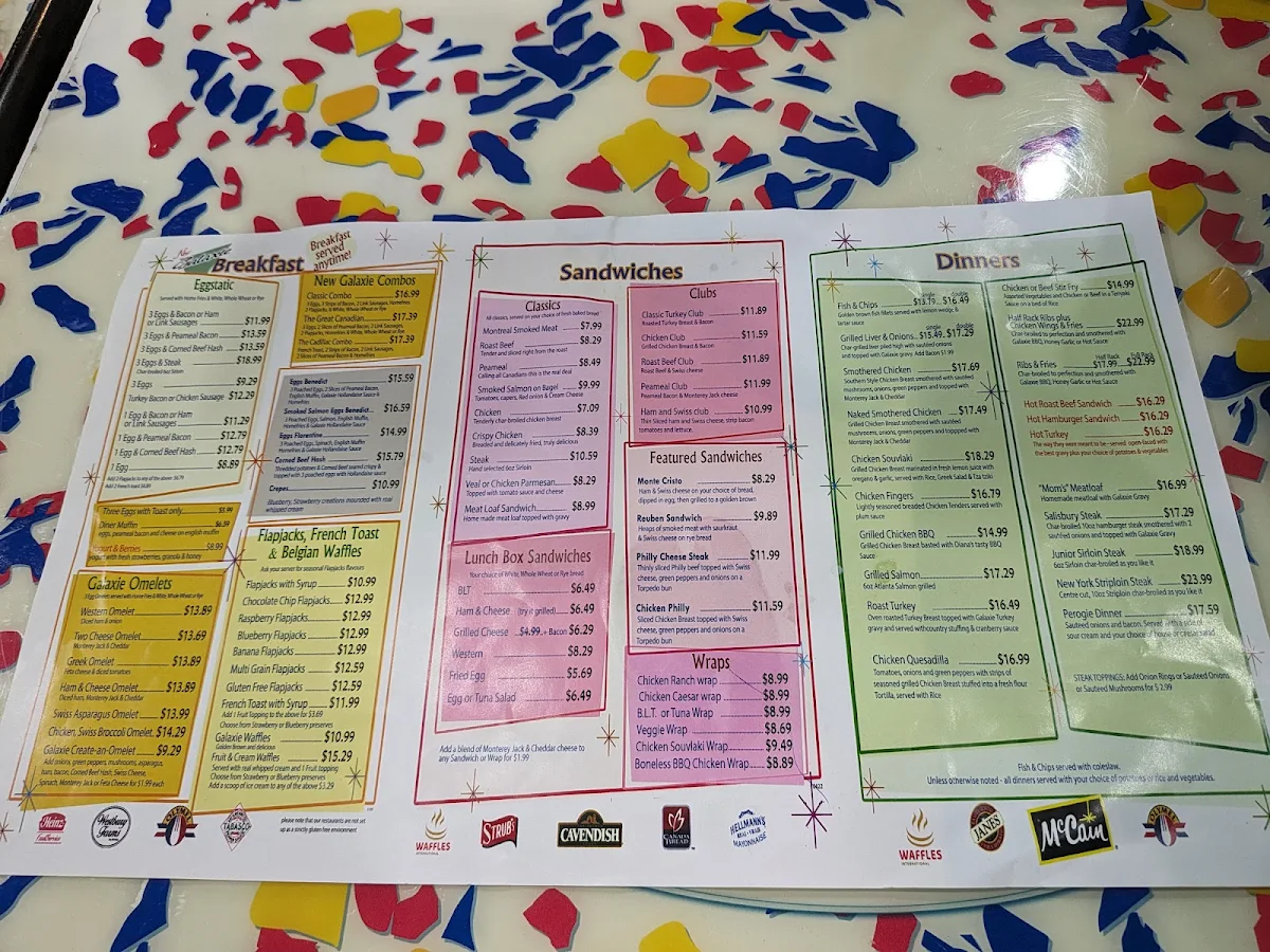 Menu, Galaxie Diner