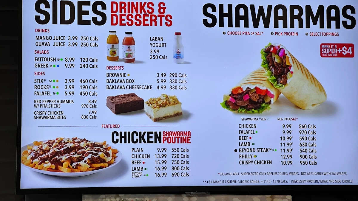 Menu, Osmow's Shawarma