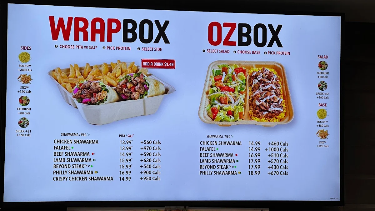 Menu, Osmow's Shawarma