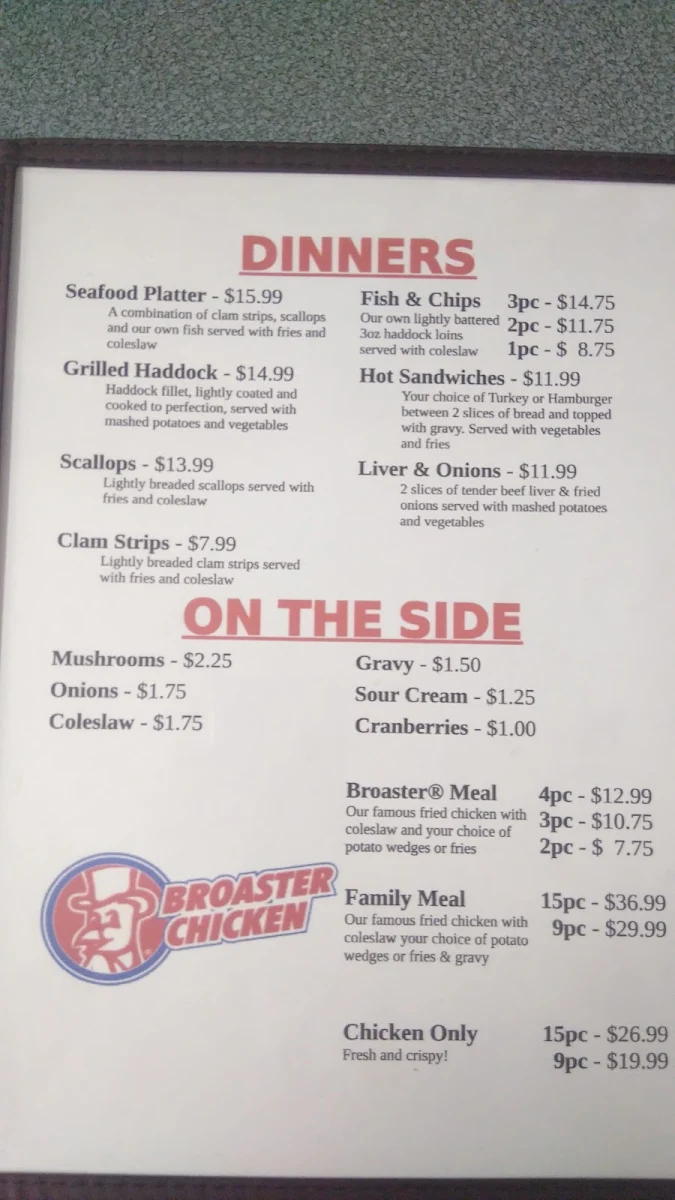 Menu, Bev's Country Diner