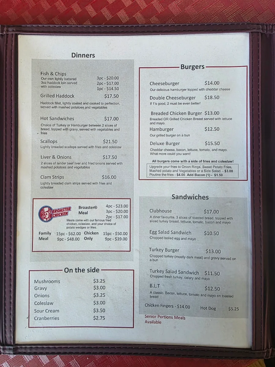 Menu, Bev's Country Diner