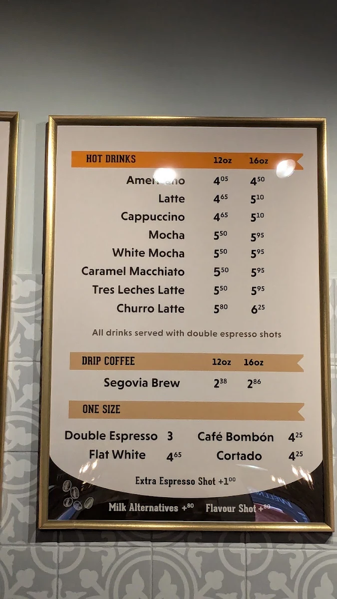 Menu, Segovia Coffee Co.