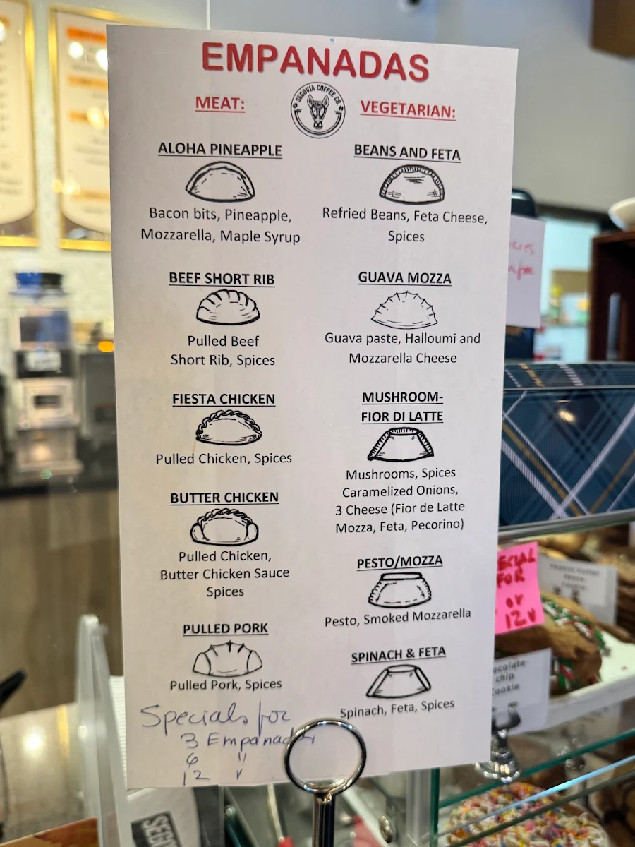 Menu, Segovia Coffee Co.