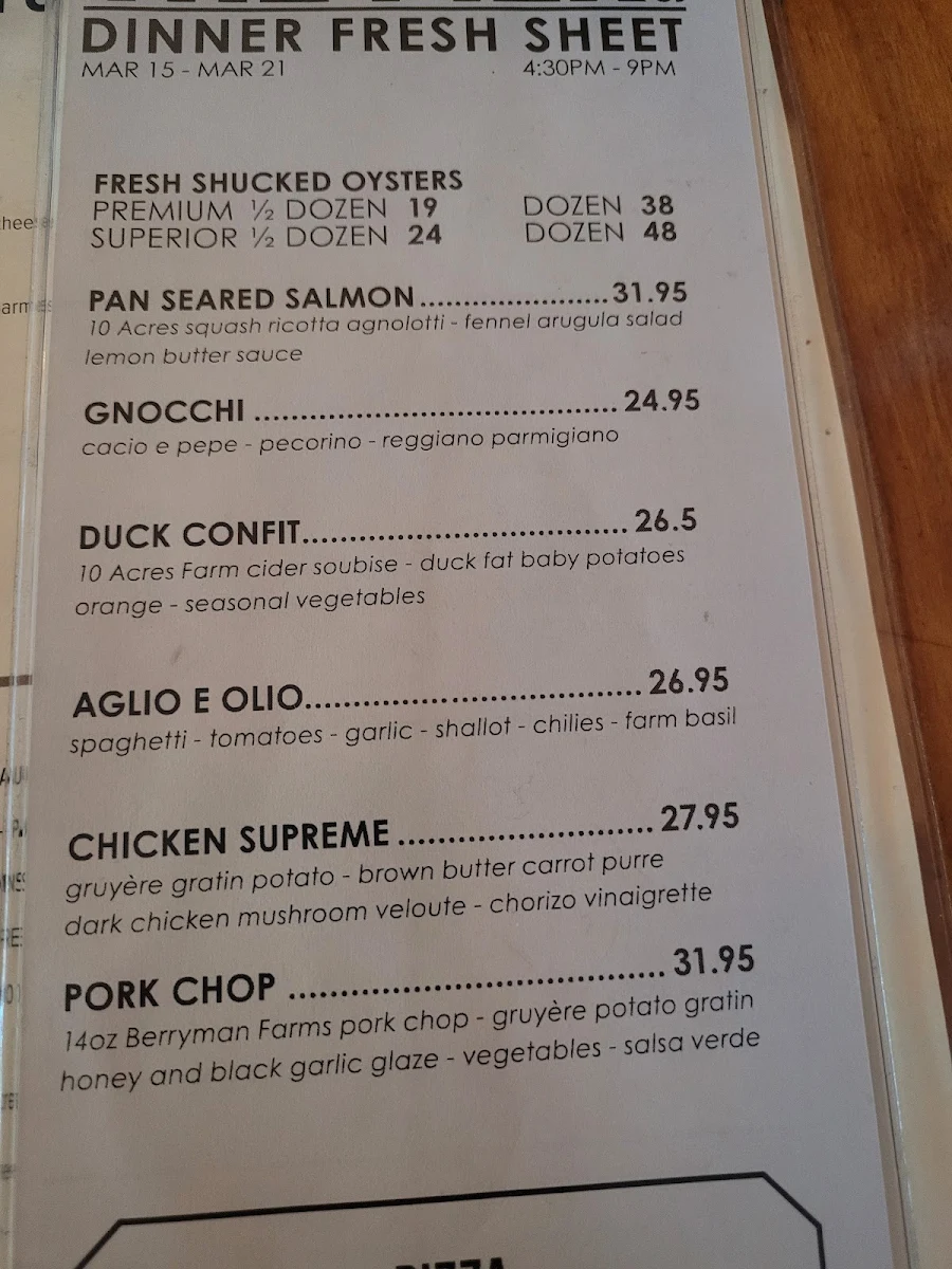 Menu, 10 Acres at The Pier