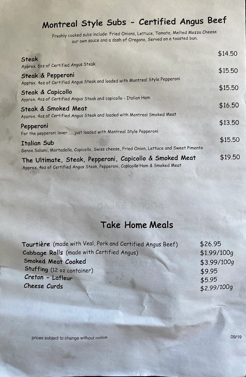 Menu, Flavours of Montreal