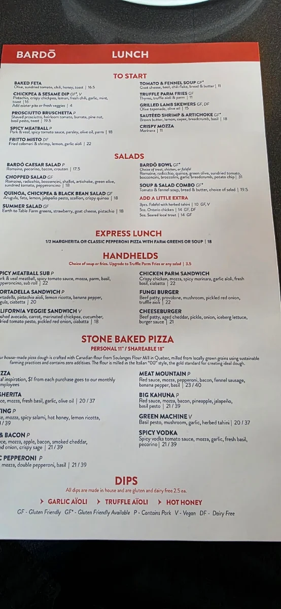 Menu, Bardō Guelph