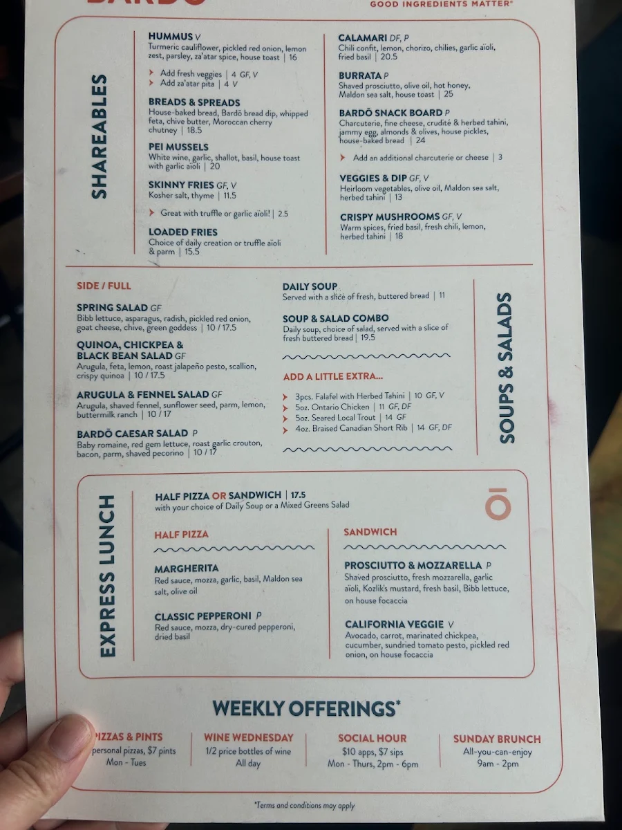 Menu, Bardō Guelph