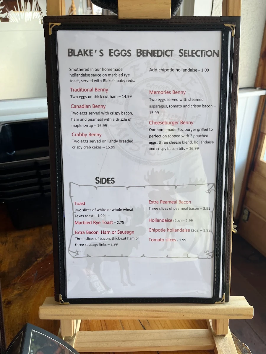 Menu, Blakes Memories of Muskoka - Seguin