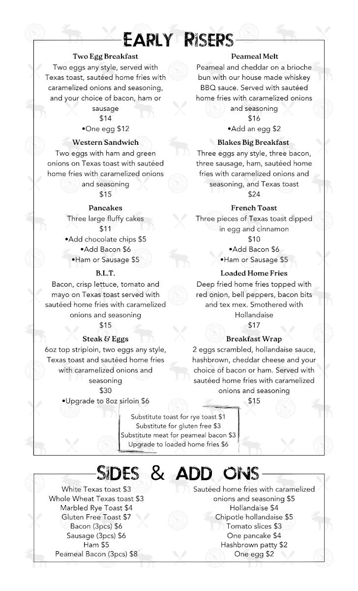 Menu, Blakes Memories of Muskoka - Seguin