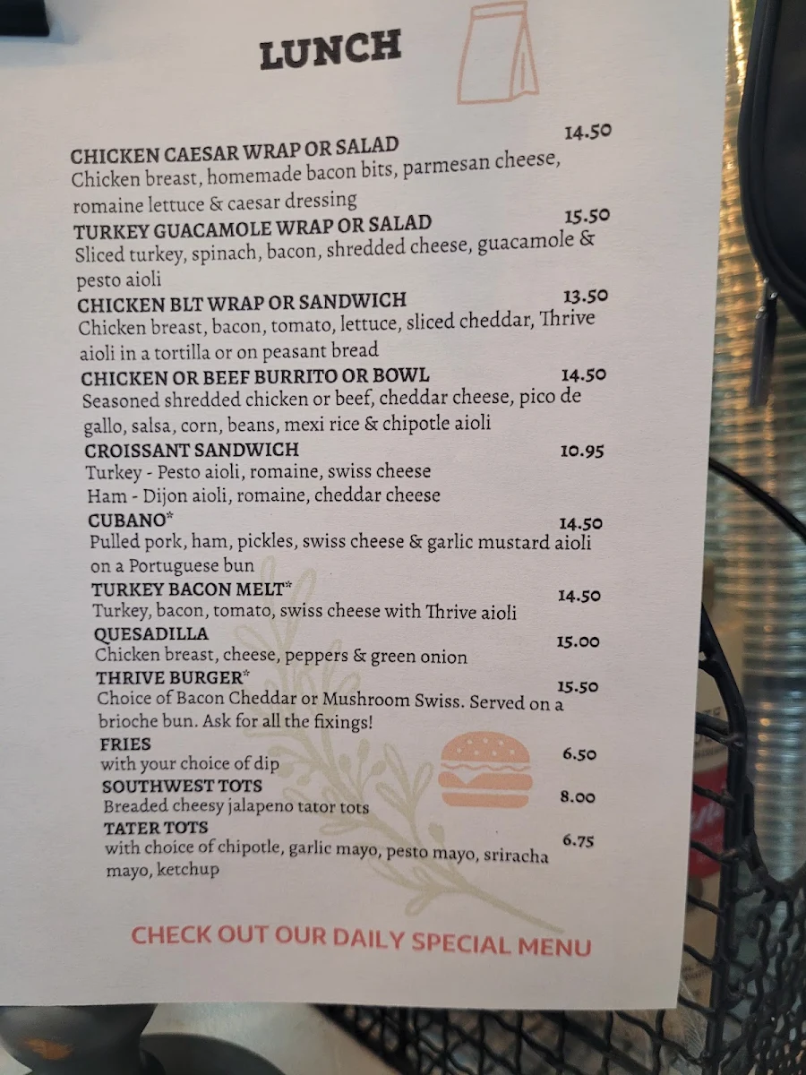 Menu, Thrive & Shine Bistro