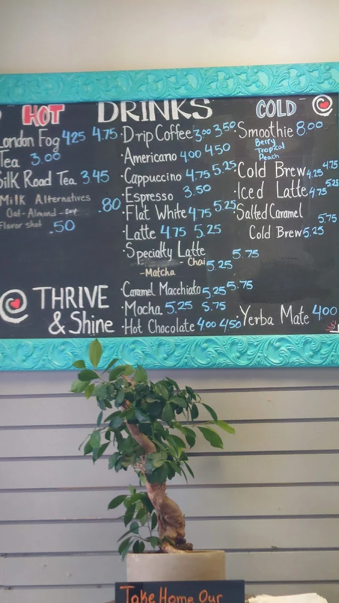 Menu, Thrive & Shine Bistro