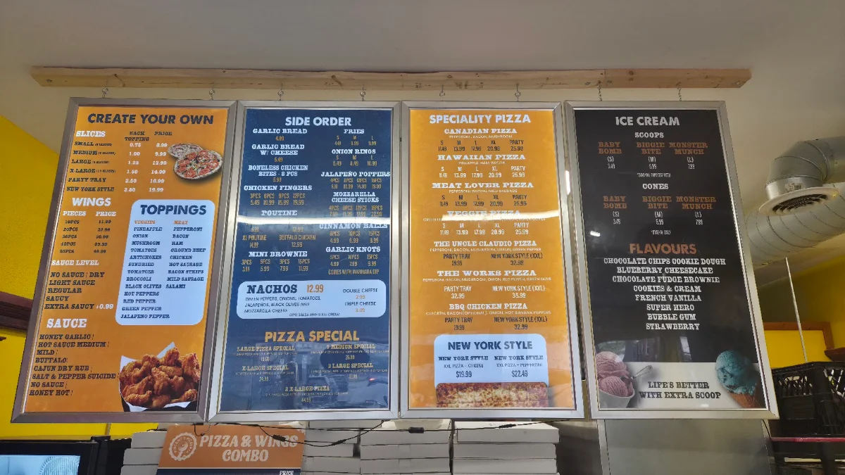 Menu, Vincent's Pizzeria