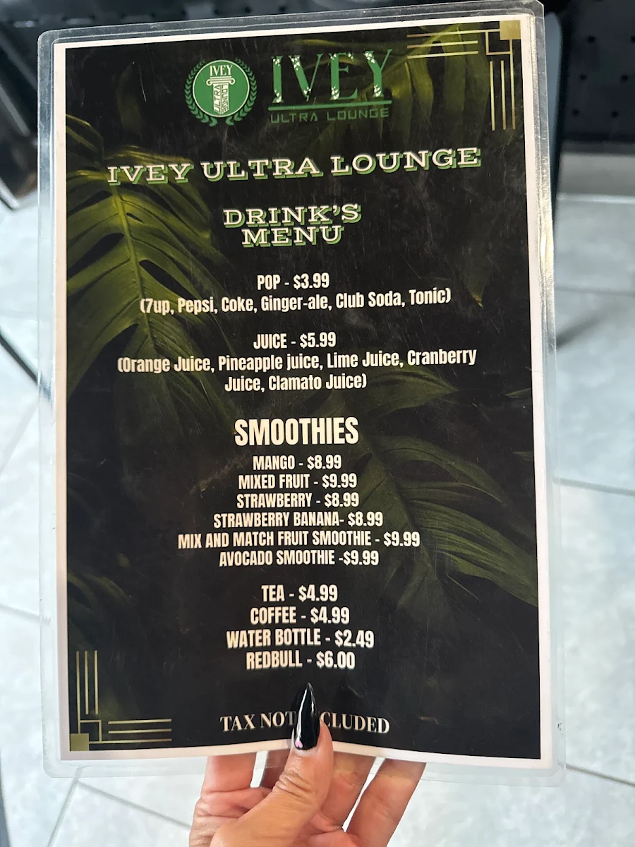 Menu, Ivey Ultra Lounge