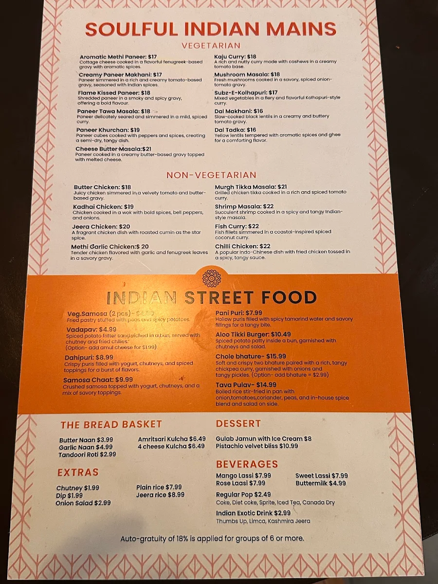Menu, Chaalo Mississauga - Modern Indian Eatery + Bar
