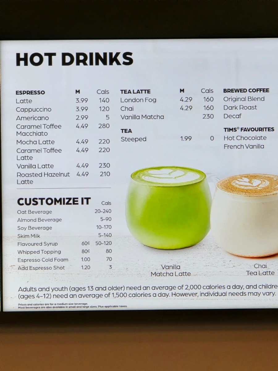 Menu, Tim Hortons