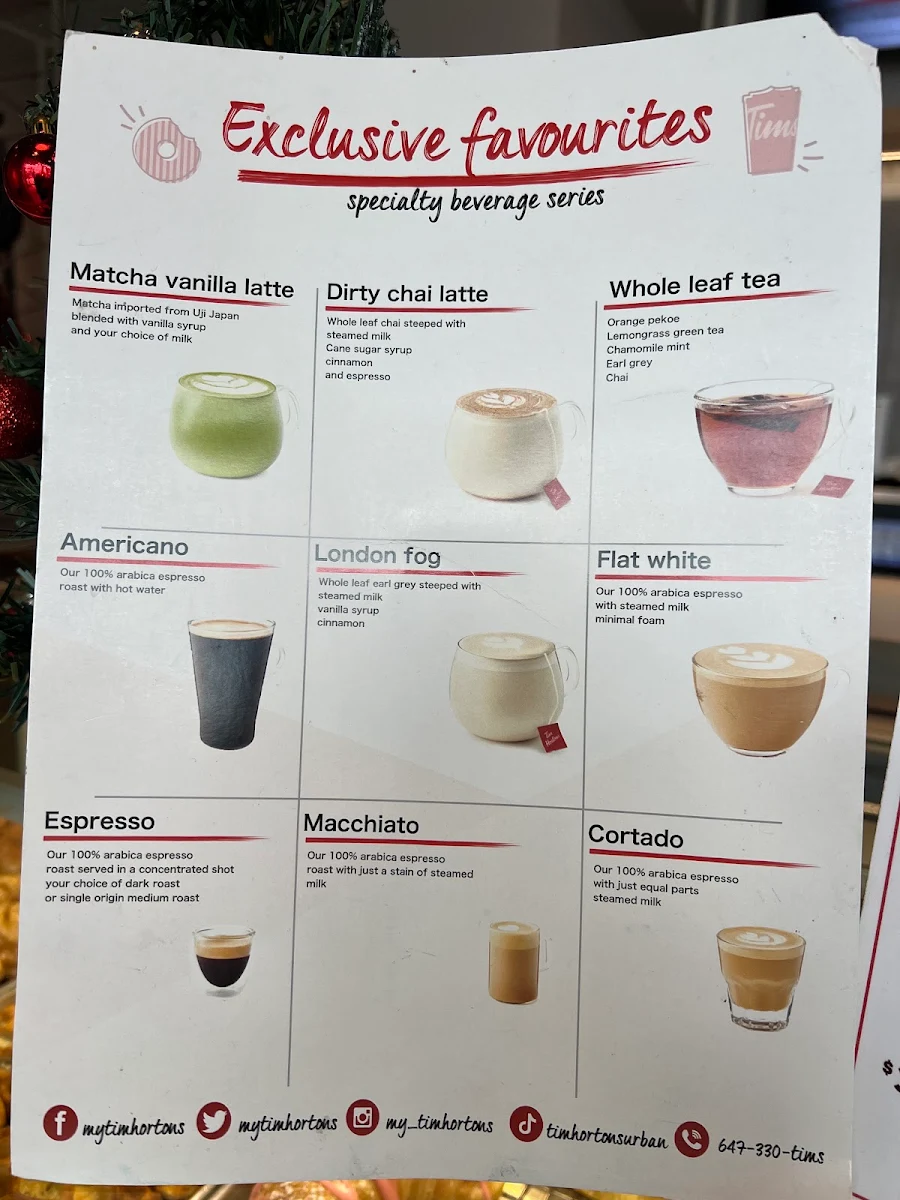 Menu, Tim Hortons