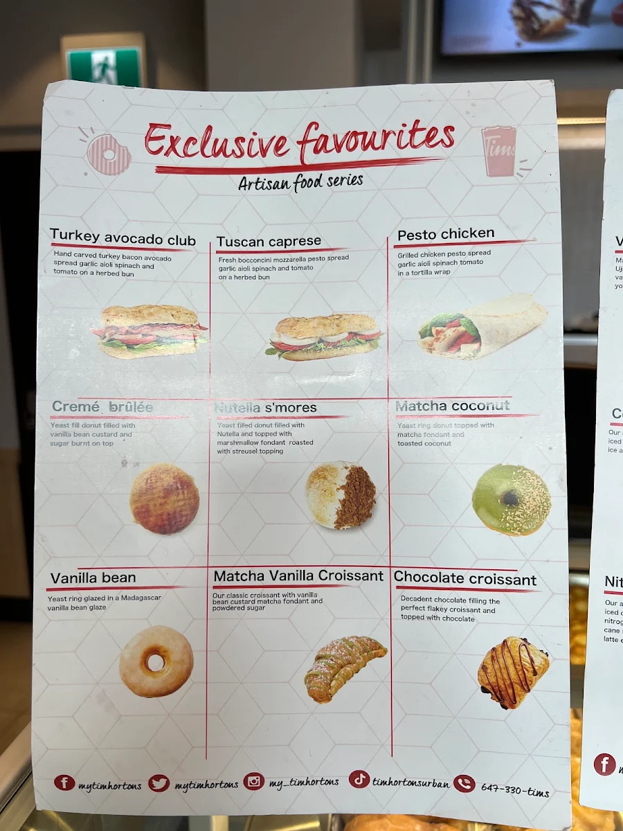Menu, Tim Hortons