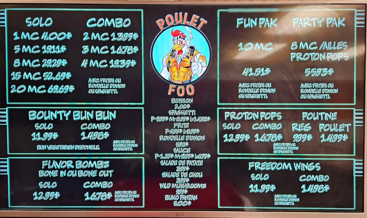 Menu, Poulet FOU et Frit