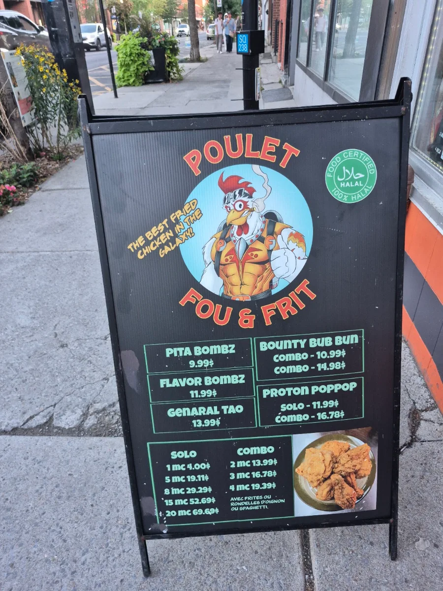 Menu, Poulet FOU et Frit