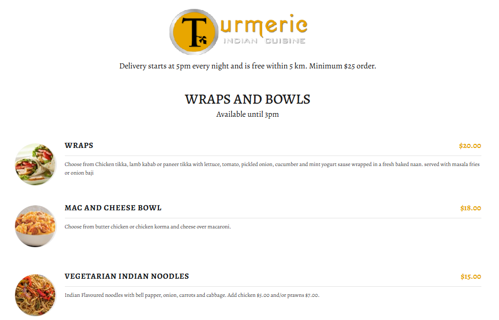 Menu, Turmeric Indian Cuisine | Indian Restaurant Langford