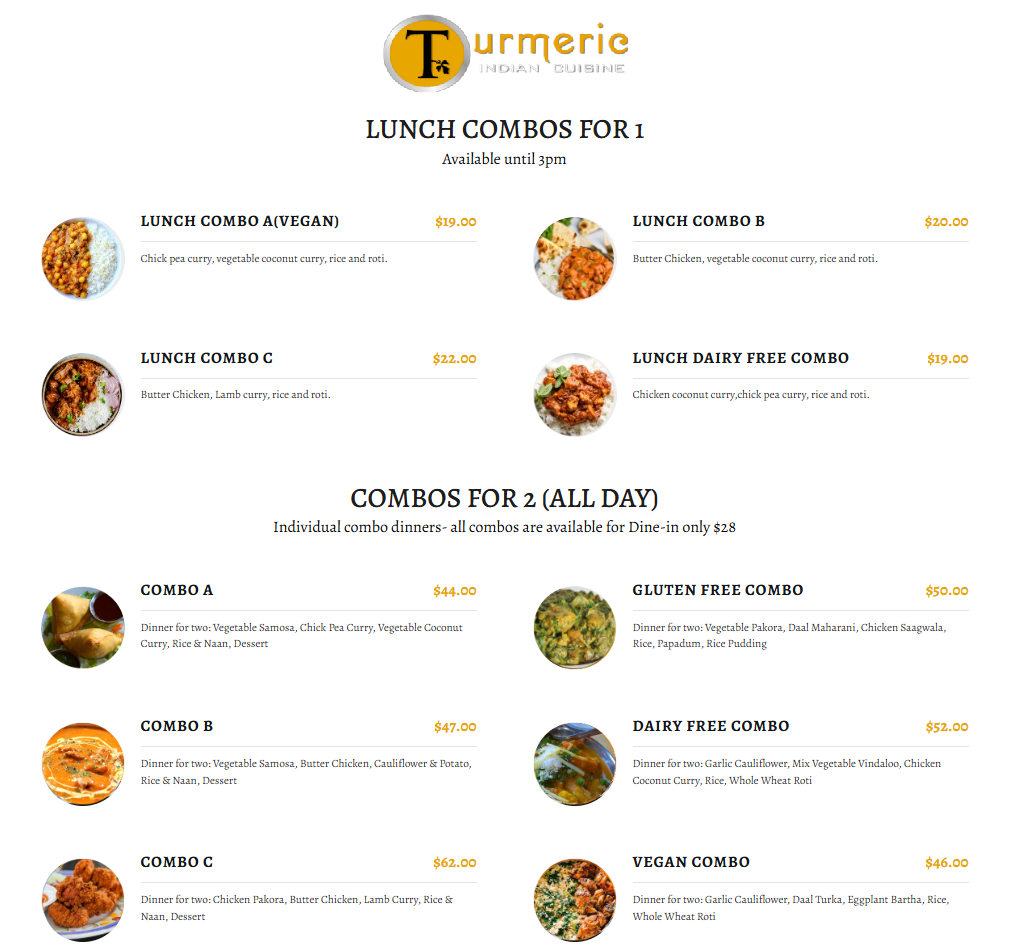 Menu, Turmeric Indian Cuisine | Indian Restaurant Langford