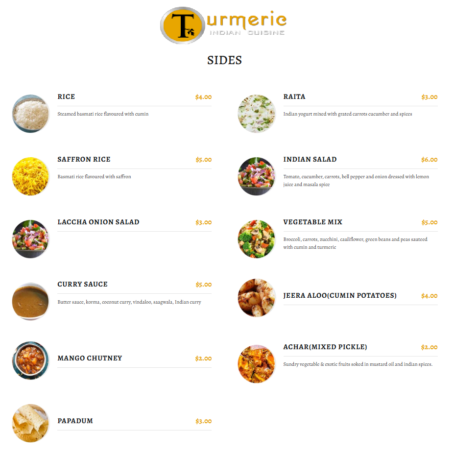 Menu, Turmeric Indian Cuisine | Indian Restaurant Langford