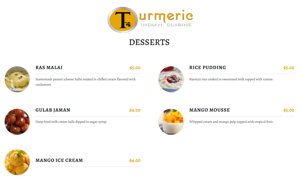 Menu, Turmeric Indian Cuisine | Indian Restaurant Langford