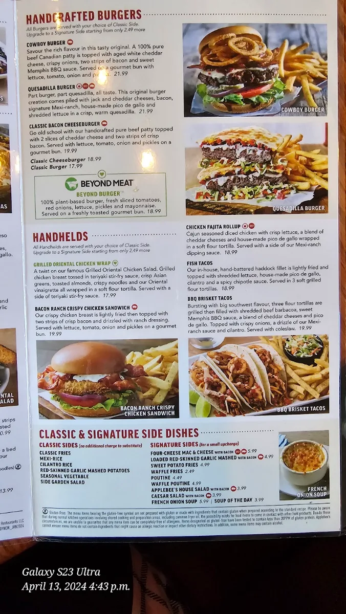 Menu, Applebee's Grill + Bar